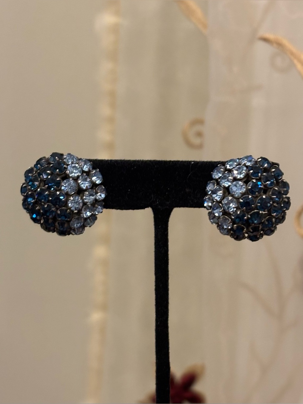 Blue Crystal Dome Clip Earrings